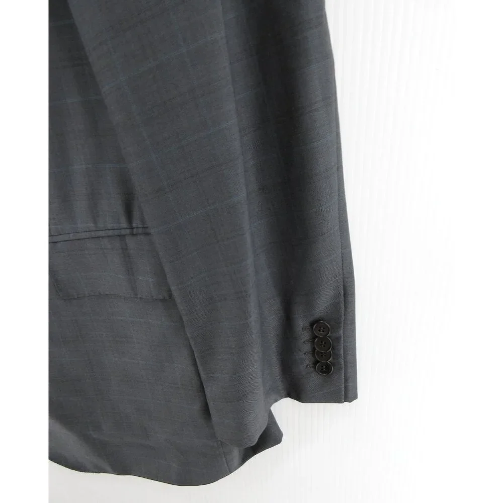Ermenegildo Zegna Sport Coat 44 Charcoal Blazer Wool Windowpane Jacket*